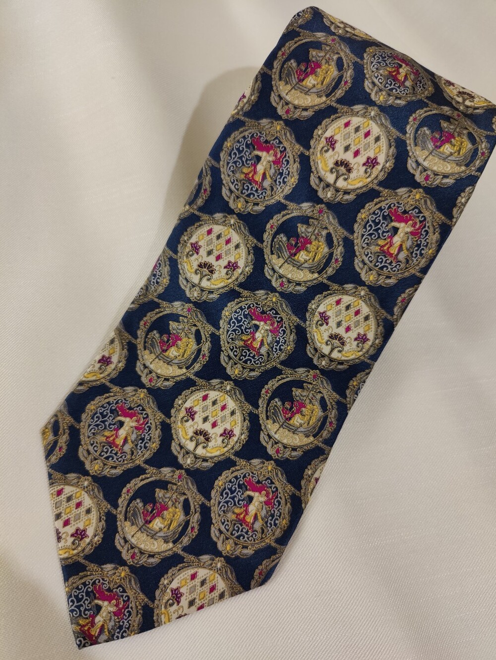 Brioni Navy Silk Tie with Renaissance Inspied Gold Medallions and Figures - Picture 10 of 10